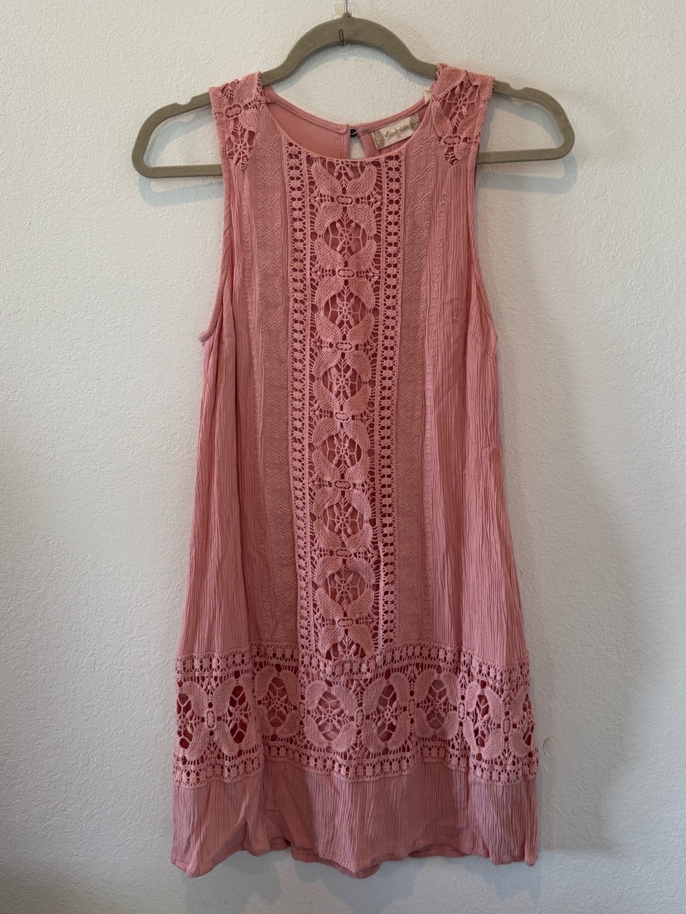 Altar’d State - blush pink bohemian-style sleeveless shift mini dress